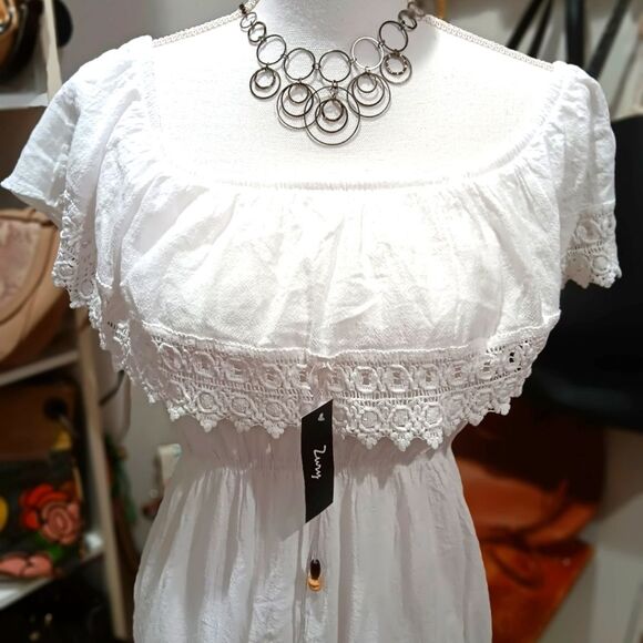 Zury white dress NWT  LG  100 cotton mid line - Picture 2 of 7